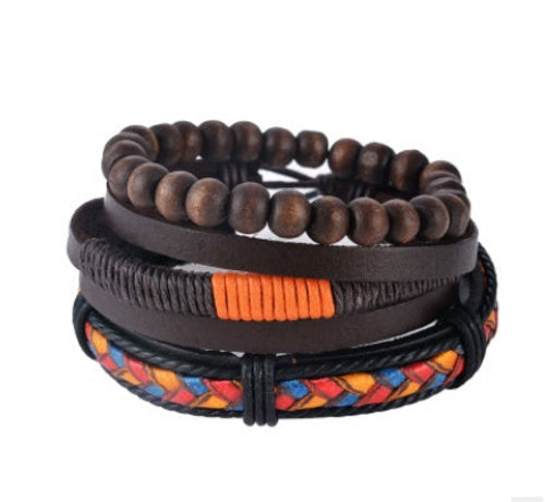 Leather Bracelet Men Multilayer Bead Bracelet Punk Wrap Bracelets for