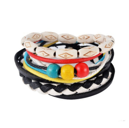 Leather Bracelet Men Multilayer Bead Bracelet Punk Wrap Bracelets for