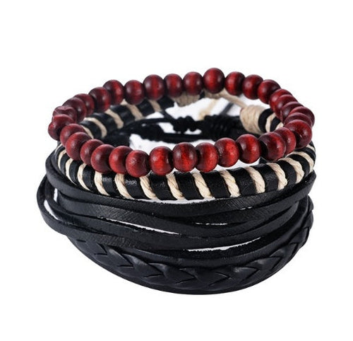 Leather Bracelet Men Multilayer Bead Bracelet Punk Wrap Bracelets for