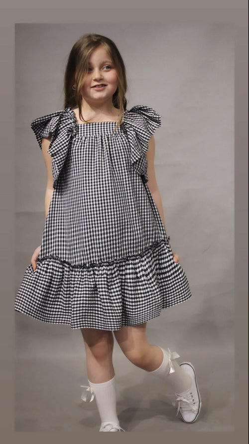 Flutter Sleeve Girl's Dress, Summer Seersucker Style Dress