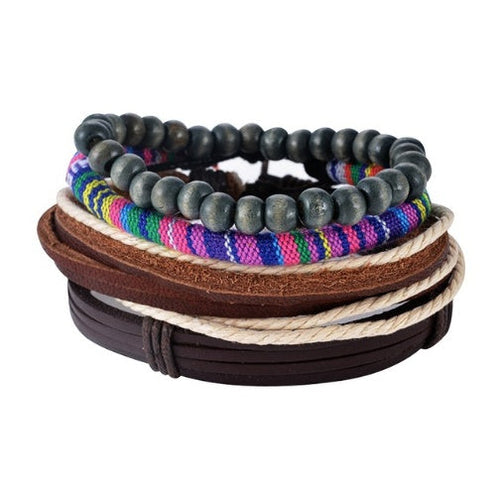 Leather Bracelet Men Multilayer Bead Bracelet Punk Wrap Bracelets for