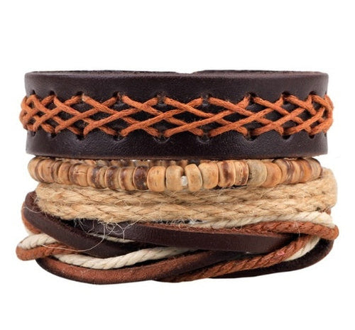 Leather Bracelet Men Multilayer Bead Bracelet Punk Wrap Bracelets for