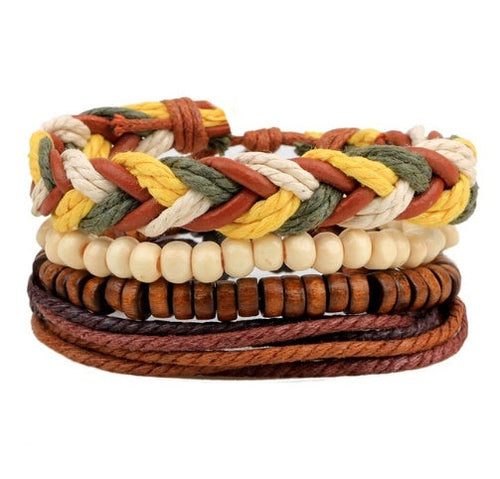 Leather Bracelet Men Multilayer Bead Bracelet Punk Wrap Bracelets for