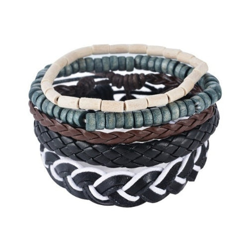 Leather Bracelet Men Multilayer Bead Bracelet Punk Wrap Bracelets for