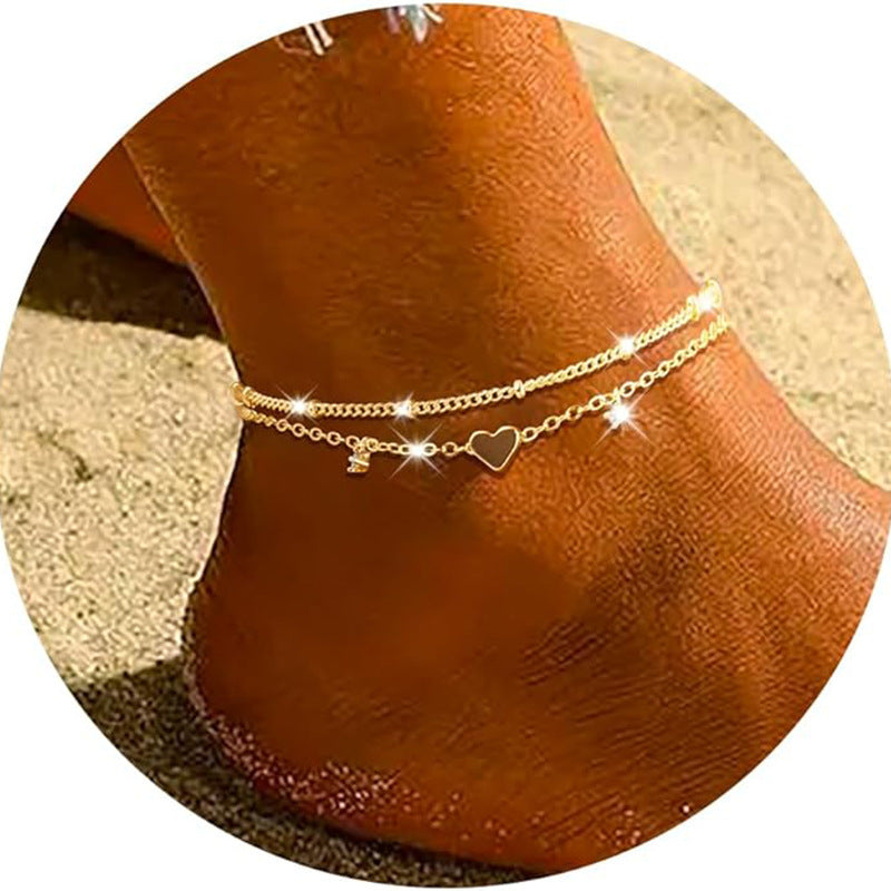 Fashion Heart-shaped Zircon Anklet Women's Waterproof Simple