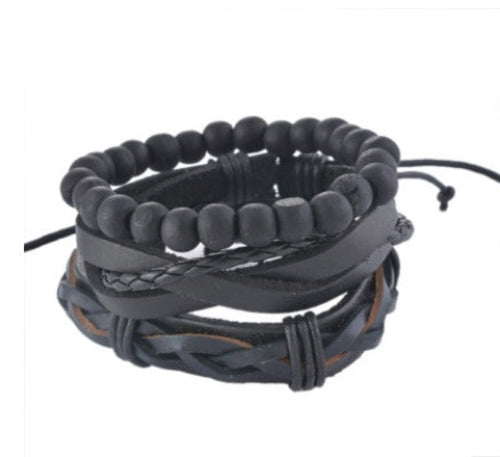 Leather Bracelet Men Multilayer Bead Bracelet Punk Wrap Bracelets for