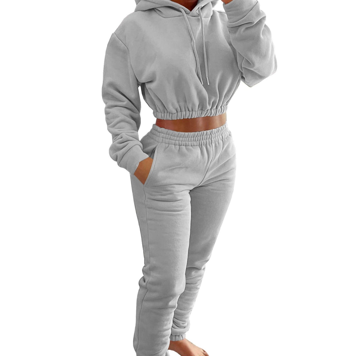 Women's Spring And Winter Plush Sports Casual Suit Hoodie+Jogging Pant