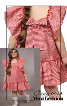 Flutter Sleeve Girl's Dress, Summer Seersucker Style Dress