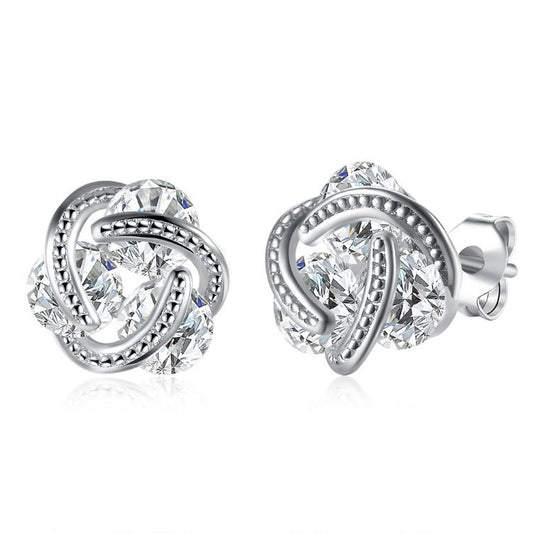 Crystal Mesh Knot Earrings Set in 18K White Gold