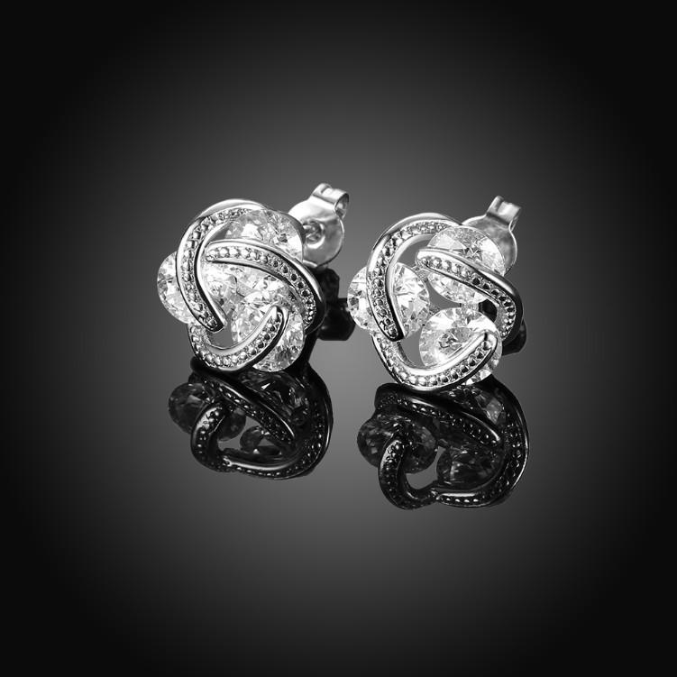 Crystal Mesh Knot Earrings Set in 18K White Gold