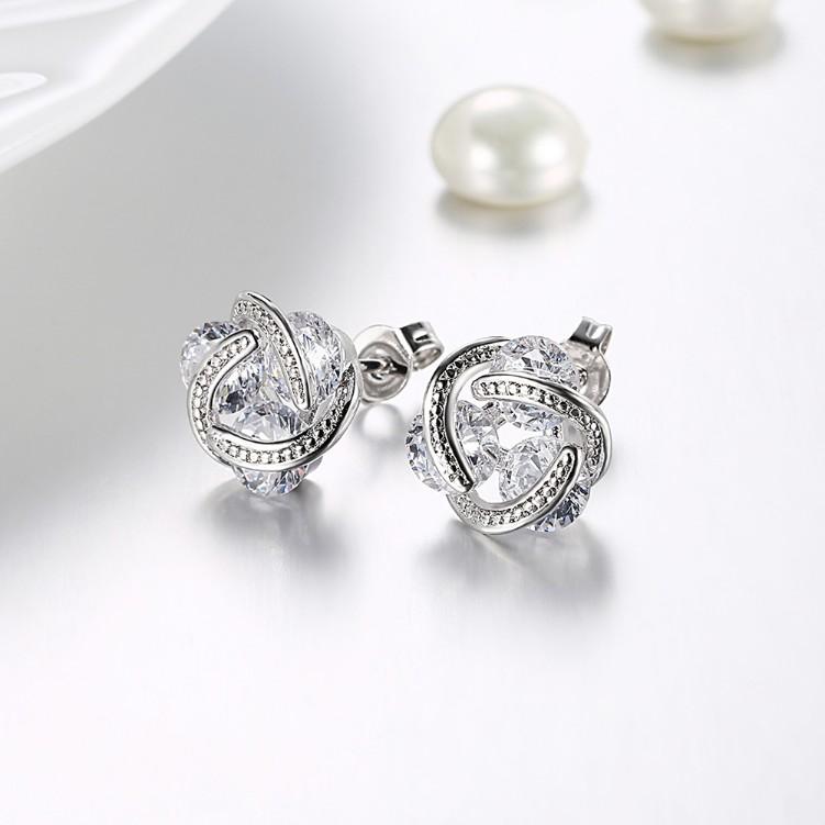 Austrian Crystal Mesh Knot Earrings Set in 18K White Gold ITALY Design