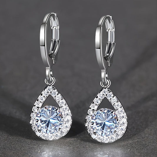 Round White Sapphire Drop Earrings For Female White Golden Dangle Hoop