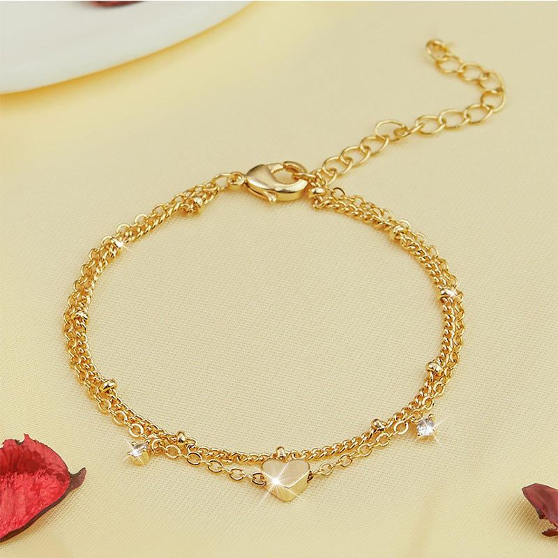 Fashion Heart-shaped Zircon Anklet Women's Waterproof Simple