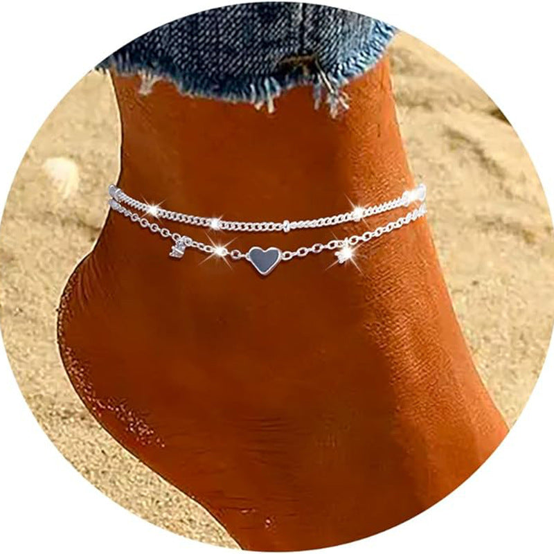 Fashion Heart-shaped Zircon Anklet Women's Waterproof Simple